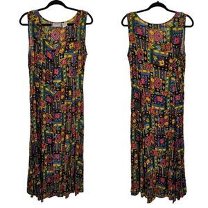 Vtg 80's‎ Dress Jamaican Tropical Sleeveless MuMu Pinafore Maxi Multi Color Sz M